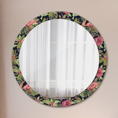 Miroir rond cadre imprimé Fleurs d'hibiscus