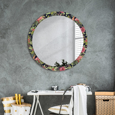 Miroir rond cadre imprimé Fleurs d'hibiscus