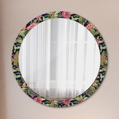 Miroir rond cadre imprimé Fleurs d'hibiscus