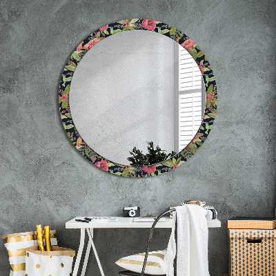 Miroir rond cadre imprimé Fleurs d'hibiscus