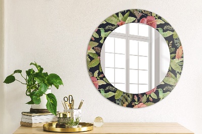 Miroir rond cadre imprimé Fleurs d'hibiscus