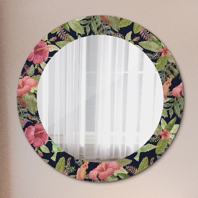 Miroir rond cadre imprimé Fleurs d'hibiscus