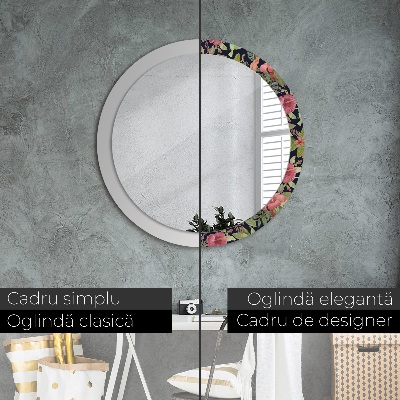 Miroir rond cadre imprimé Fleurs d'hibiscus