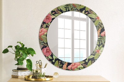 Miroir rond cadre imprimé Fleurs d'hibiscus