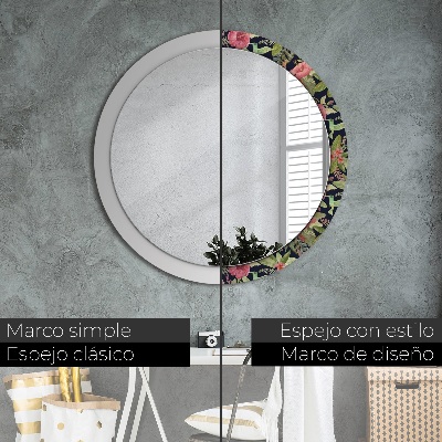 Miroir rond cadre imprimé Fleurs d'hibiscus