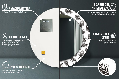 Miroir rond cadre imprimé Plumes