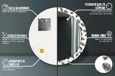 Miroir rond cadre imprimé Plumes