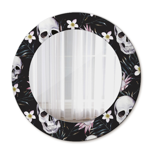 Miroir rond avec décoration Fleurs de crânes