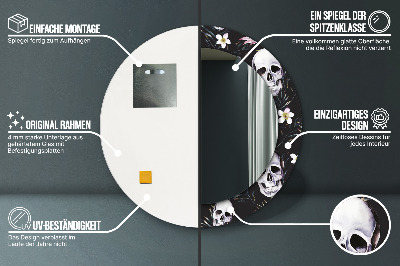 Miroir rond avec décoration Fleurs de crânes