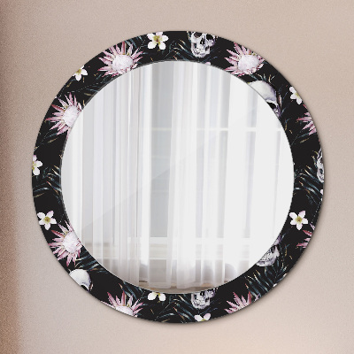 Miroir rond avec décoration Fleurs de crânes