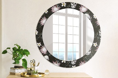 Miroir rond avec décoration Fleurs de crânes