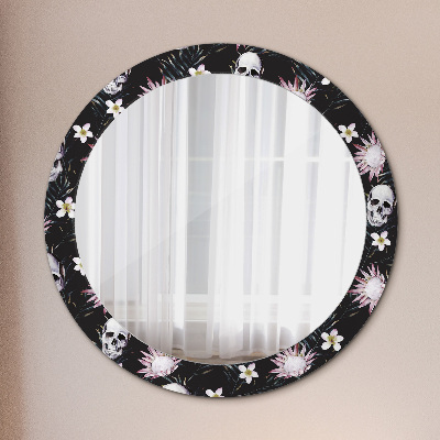 Miroir rond avec décoration Fleurs de crânes