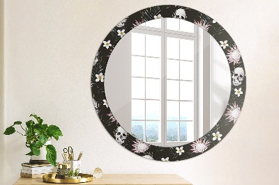 Miroir rond avec décoration Fleurs de crânes