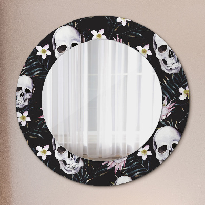 Miroir rond avec décoration Fleurs de crânes