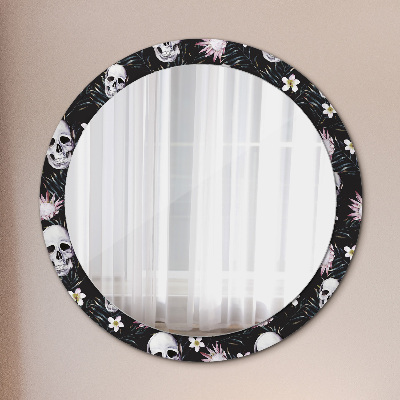 Miroir rond avec décoration Fleurs de crânes