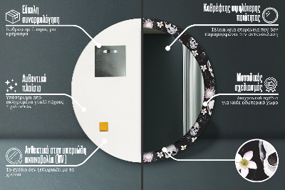 Miroir rond avec décoration Fleurs de crânes