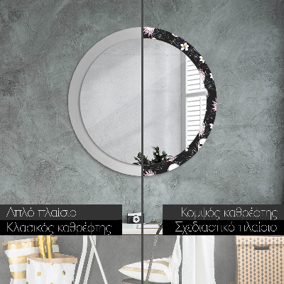 Miroir rond avec décoration Fleurs de crânes