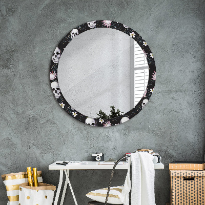 Miroir rond avec décoration Fleurs de crânes