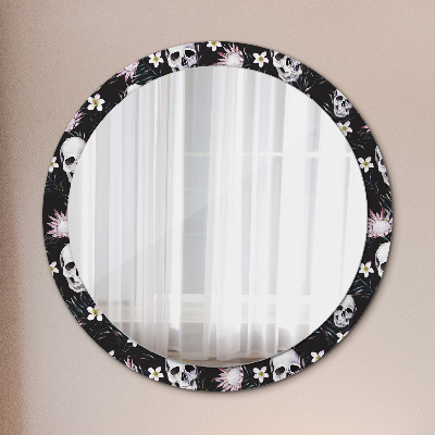 Miroir rond avec décoration Fleurs de crânes