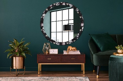 Miroir rond avec décoration Fleurs de crânes