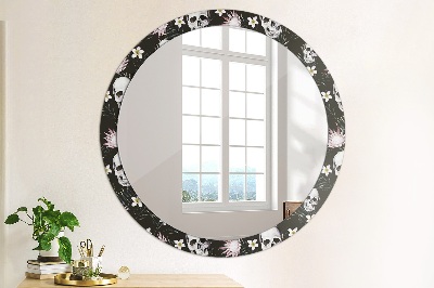 Miroir rond avec décoration Fleurs de crânes