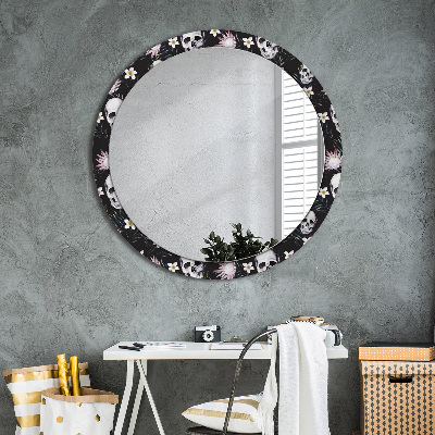 Miroir rond avec décoration Fleurs de crânes