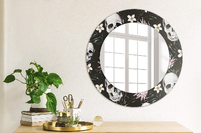 Miroir rond avec décoration Fleurs de crânes