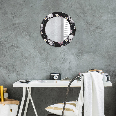 Miroir rond avec décoration Fleurs de crânes