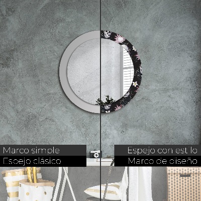 Miroir rond avec décoration Fleurs de crânes