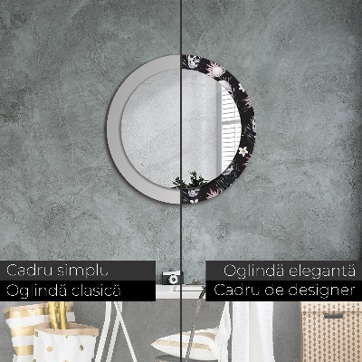 Miroir rond avec décoration Fleurs de crânes