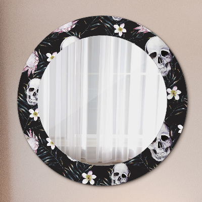 Miroir rond avec décoration Fleurs de crânes