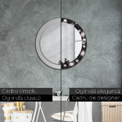 Miroir rond avec décoration Fleurs de crânes