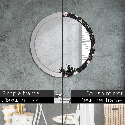 Miroir rond avec décoration Fleurs de crânes