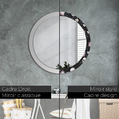 Miroir rond avec décoration Fleurs de crânes