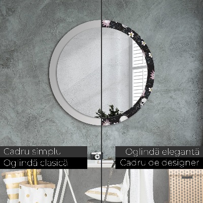 Miroir rond avec décoration Fleurs de crânes