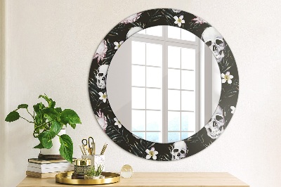 Miroir rond avec décoration Fleurs de crânes