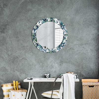 Miroir rond avec décoration Palmiers bleus