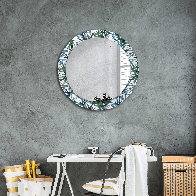 Miroir rond avec décoration Palmiers bleus