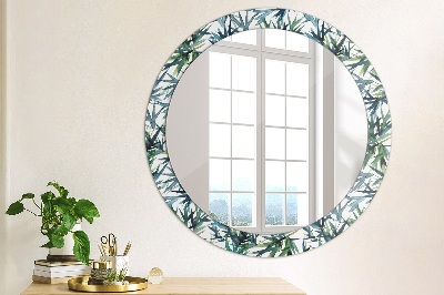 Miroir rond avec décoration Palmiers bleus