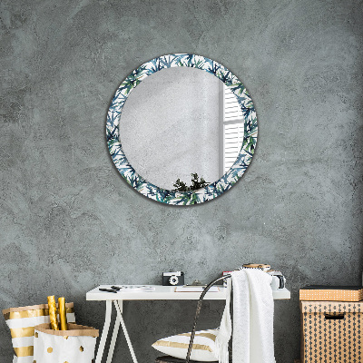 Miroir rond avec décoration Palmiers bleus