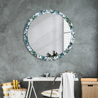 Miroir rond avec décoration Palmiers bleus