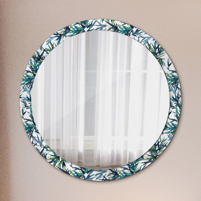 Miroir rond avec décoration Palmiers bleus