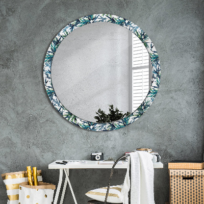 Miroir rond avec décoration Palmiers bleus