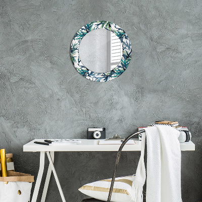 Miroir rond avec décoration Palmiers bleus