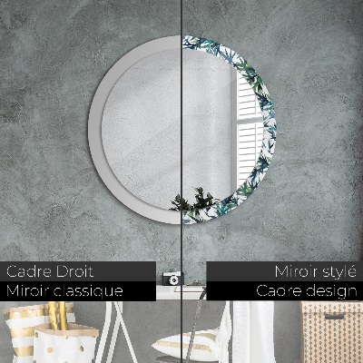 Miroir rond avec décoration Palmiers bleus