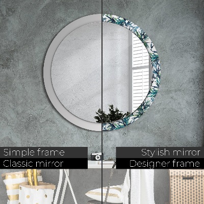 Miroir rond avec décoration Palmiers bleus