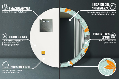 Miroir rond cadre imprimé Carpe chinoise