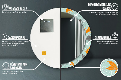 Miroir rond cadre imprimé Carpe chinoise