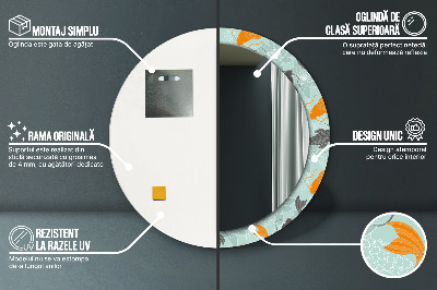 Miroir rond cadre imprimé Carpe chinoise