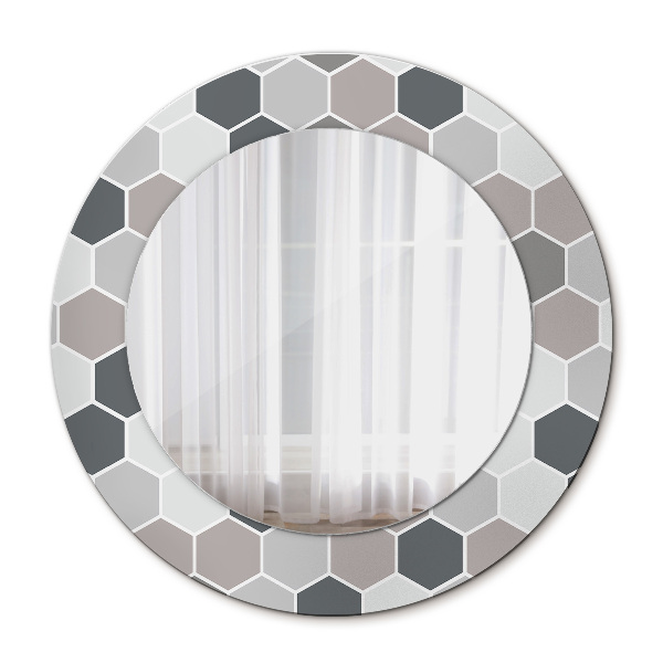 Miroir rond cadre imprimé Motif hexagonal